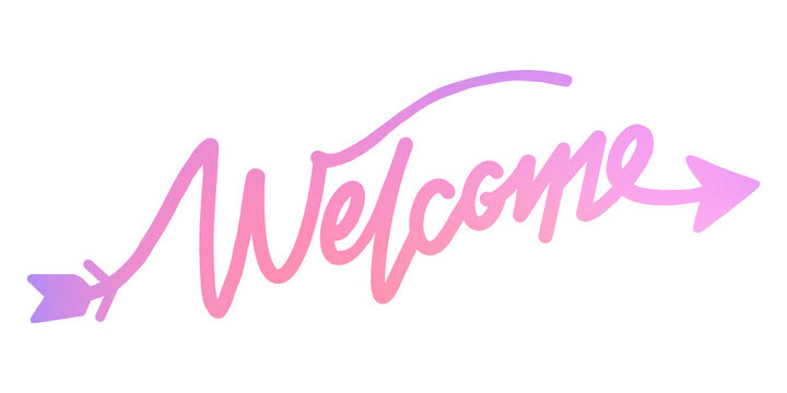PNG welcome word sticker, pink aesthetic calligraphy text in transparent background