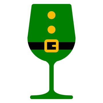 Tiempo de Navidad. Icono con dibujo sencillo con la silueta de una copa de vino o champa&ntilde;a con traje de elfo de Santa Claus para su uso en tarjetas y felicitaciones