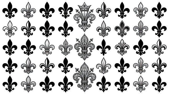 Dense pattern of repeating black fleur-de-lis heraldic icons.