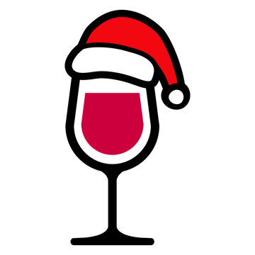 Tiempo de Navidad. Icono con dibujo sencillo con una copa de vino o champa&ntilde;a con gorro de Santa Claus para su uso en tarjetas y felicitaciones