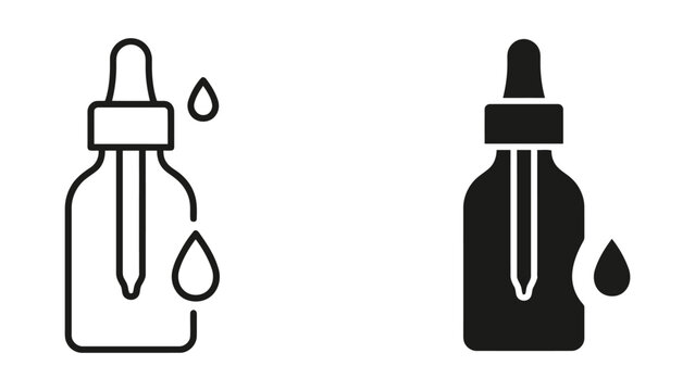 Serum dropper bottle icon in outline and solid black styles with skincare