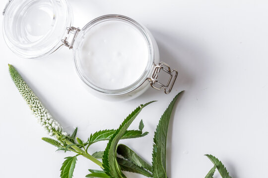 natural organic cosmetics for baby on white background top view