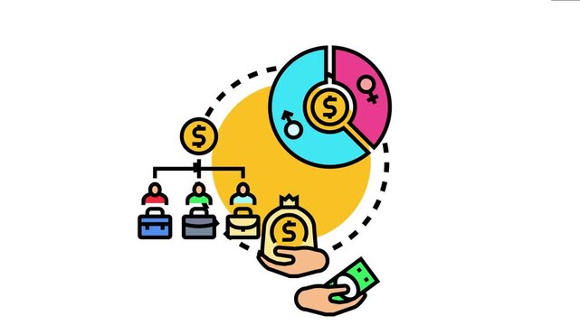 Illustrating gender pay disparity with a pie chart showing unequal male and female shares, conceptualizing the difference in earnings and the path to salary equity in employment
