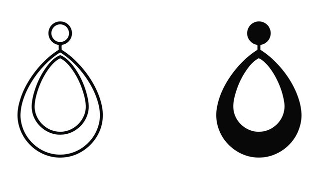 Teardrop earring minimalist vector line art and silhouette icons with teardrop