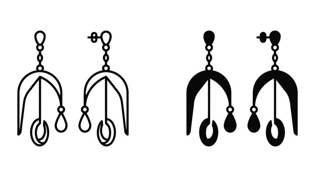 Decorative dangle earrings jewelry line art and solid silhouette icons