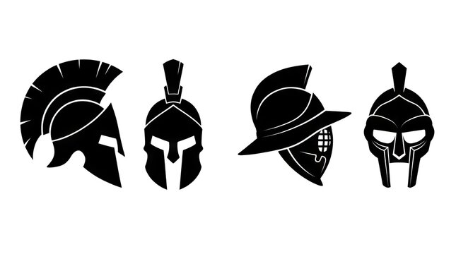 Spartan and gladiator helmet silhouette icon collection.