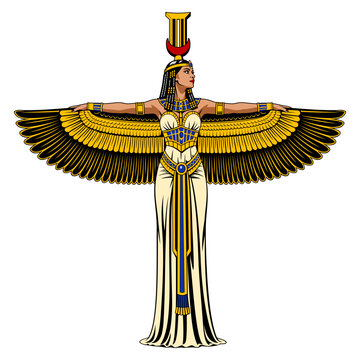 Ancient Egyptian Goddess Nephthys, Isis's sister. Color vector clipart.