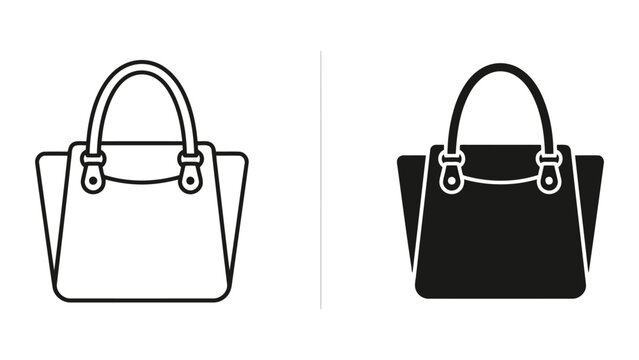 Elegant handbag and tote bag outline and solid icons set with accessory