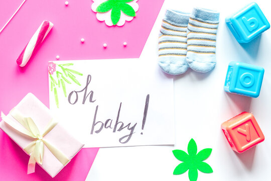 birth child baby shower concept boy or girl top view