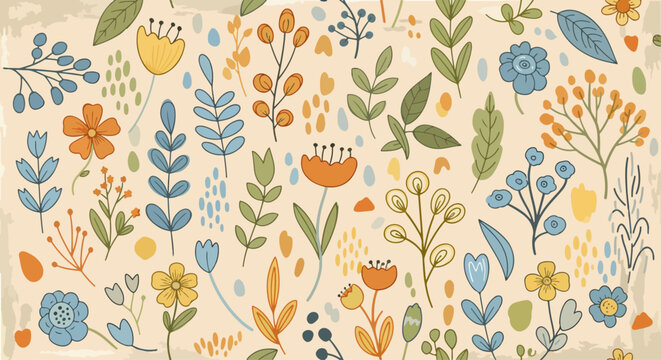 Detailed flower pattern background vector scientific plant sketch