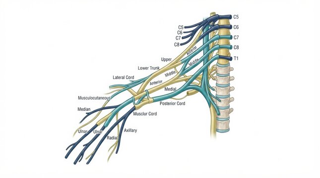 The peripheral nerve anatomy with various nerve plexus and dermatomes identified accurately from spinal nerves in a clinical setting.