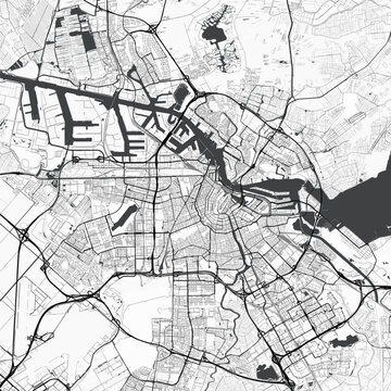 Minimal vector city map of Amsterdam with streets, parks and canals