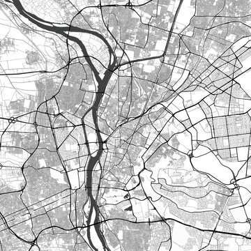 Minimal vector city map of Cairo with streets, parks and Nile River