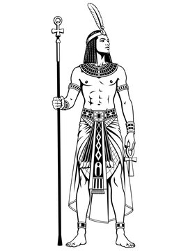 Ancient Egyptian God of Air Shu. Color vector clipart.
