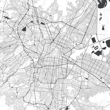 Minimal vector city map of Mexico City with streets, parks and road network