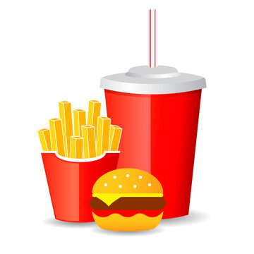 Fast food burger cola and French fries vector cartoon