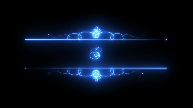 Blue neon glowing ornate frame with ampersand for wedding invitations and romantic titles