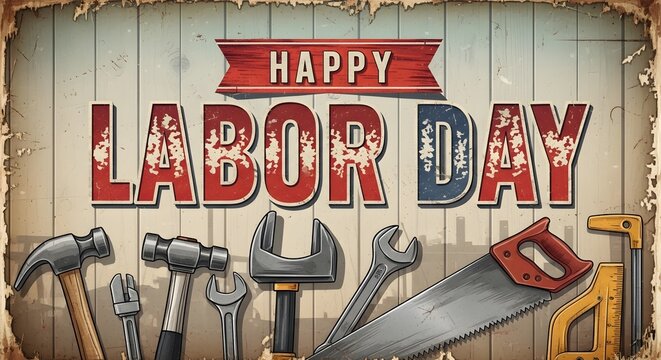 Happy Labor Day text on a vintage background patriotic holiday celebration concept