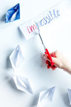 choice concept paper boats on white background top view