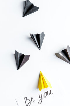 choice concept paper boats on white background top view