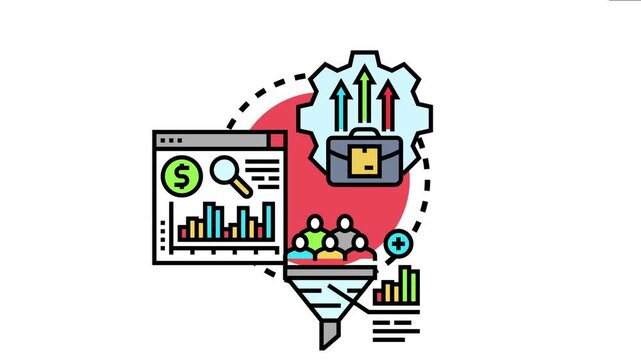 Business process icon illustrating strategic planning, lead generation, and performance analysis, optimizing growth and enhancing operational efficiency within an enterprise