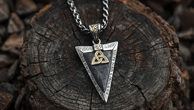 Triangular pendant necklace with triquetra symbol