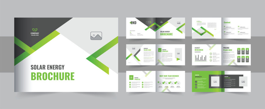 Solar power brochure template, green energy portfolio magazine design, bioenergy, solar power template or eco energy environment solar power brochure landscape template