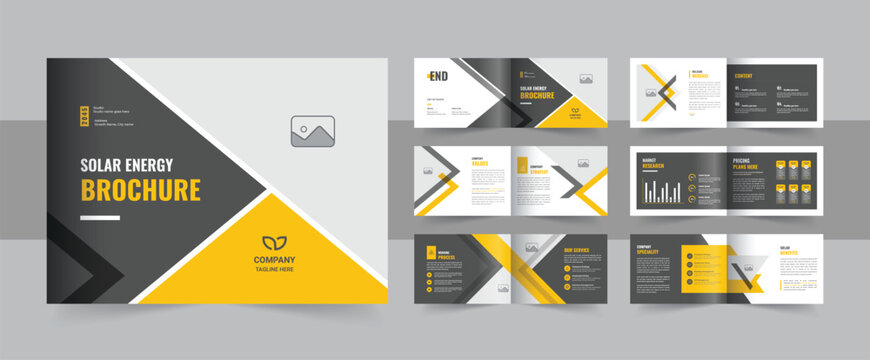 Solar power brochure template,  Green energy portfolio magazine template design in landscape layout or eco energy environment solar energy brochure template layout