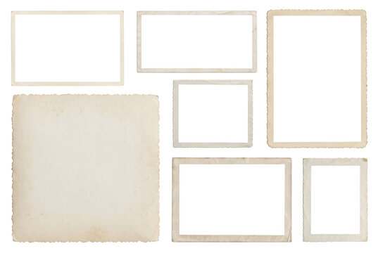 Collection of Vintage Photo Frames and Aged Paper with Scalloped Edges