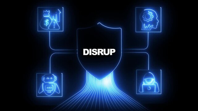 Digital disruption concept with cyber security shield and technology