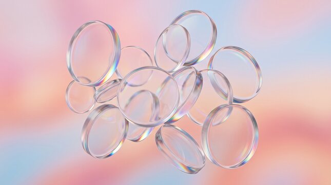 3D Abstract Background with Champagne Gold Frosted Glass Plates and Soft Warm Studio Refraction