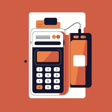 Modern Point of Sale Terminal with Card Reader and Mobile Device.