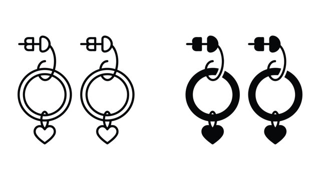 Heart shape dangle earring jewelry icons with earrings accessory silhouette