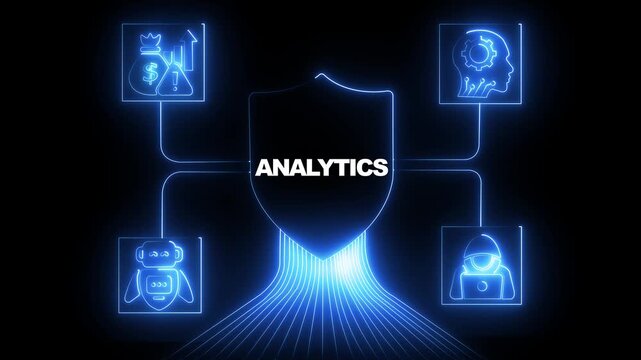 Cyber security analytics dashboard with digital shield and ai for business data protection and network monitoring