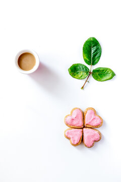 cookies for Valentine Day heartshaped on white background top view