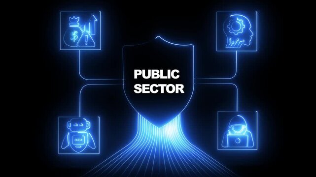 Public sector cybersecurity concept with glowing digital shield and cyber threat