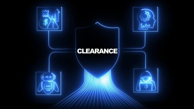Cybersecurity clearance concept with digital shield and network