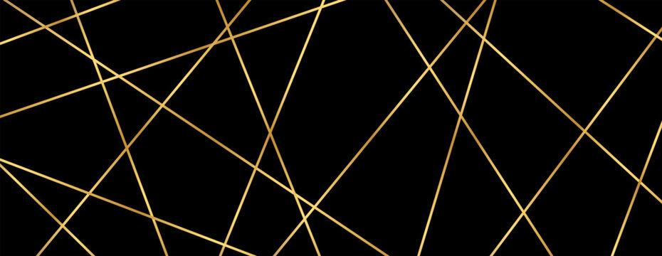 Luxury abstract background featuring intersecting straight golden lines forming an asymmetric messy grid texture on a dark backdrop.