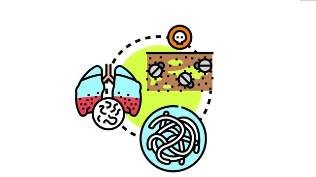 Infection mechanism showing parasites from environmental sources entering and affecting human respiratory organs, the concept of disease spread and health issues