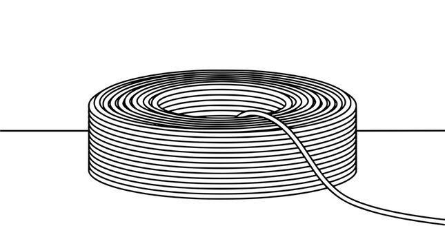 Coiled Wire on Surface, Technical Illustration, Monochrome Design, Electrical Component, Industrial Concept