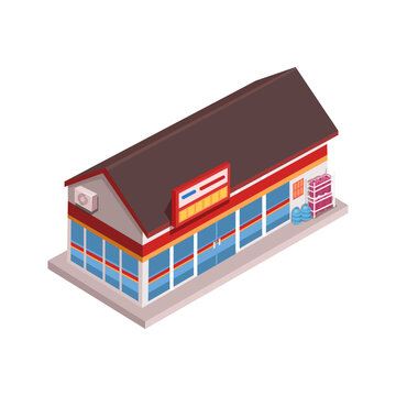 Modern Minimarket Building Isometric Design Vector