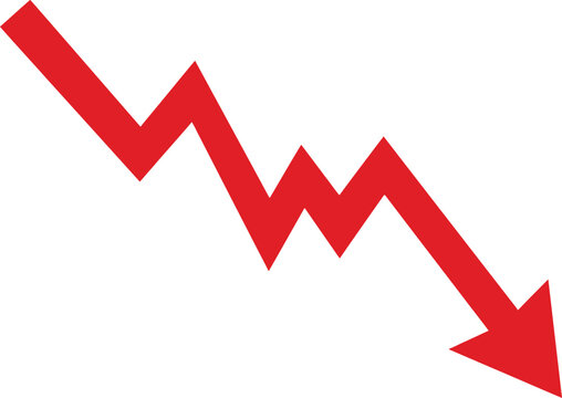Red jagged arrow pointing down representing financial decline and economic recession trend