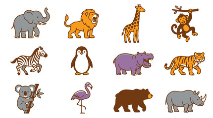 Naklejka premium Vector Cute cartoon wild animals collection set vector illustration. EPS Editable