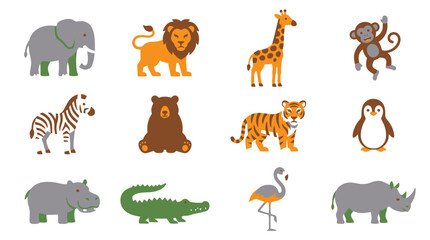 Naklejka premium Vector Cute cartoon wild animals collection vector illustration set. EPS Editable
