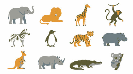 Naklejka premium Vector Cute cartoon wild animals set vector illustration 1. EPS Editable