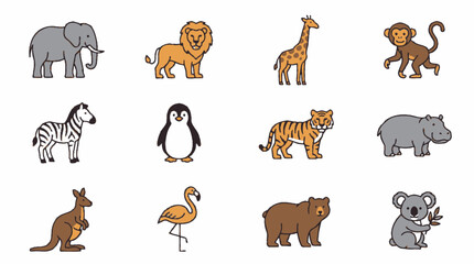 Naklejka premium Vector Cute cartoon wild animals set vector illustration 2. EPS Editable