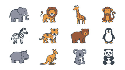 Naklejka premium Vector Cute cartoon wild animals set vector illustration 3. EPS Editable