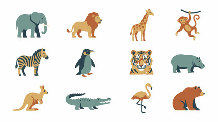 Naklejka premium Vector Cute cartoon wild animals set vector illustration design. EPS Editable