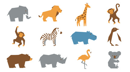 Naklejka premium Vector Cute cartoon wild animals set vector illustration. EPS Editable