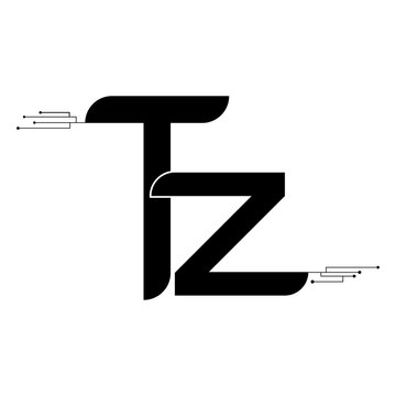 Abstract TZ Monogram Logo with Geometric Black Lettering on White Background